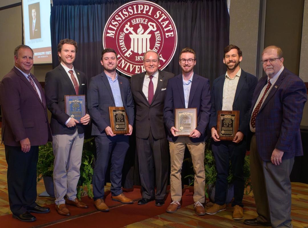 MSU VPs and Presidnet with award winners David Saucier, Carver Middleton, Caden Teer and Chris White